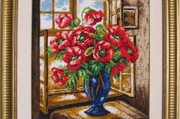 Maki w oknie #hafty #igla #nitka